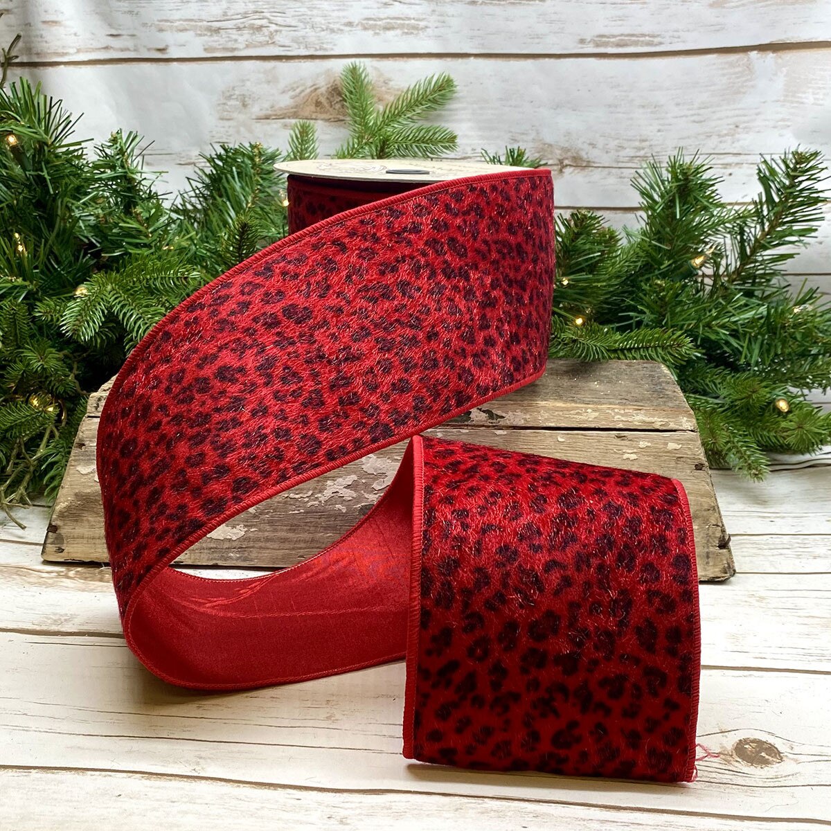 Coco Leopard Red Faux Horsehair Ribbon 4 Inch x 10 Yards