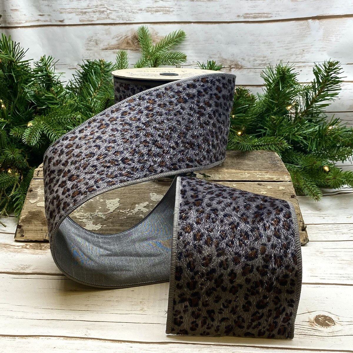 Leopard Grey Faux Horsehair Ribbon 4 Inch x 10 Yards