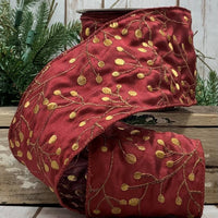 Burgundy Dupion Gold Embroidery Berries Ribbon 4