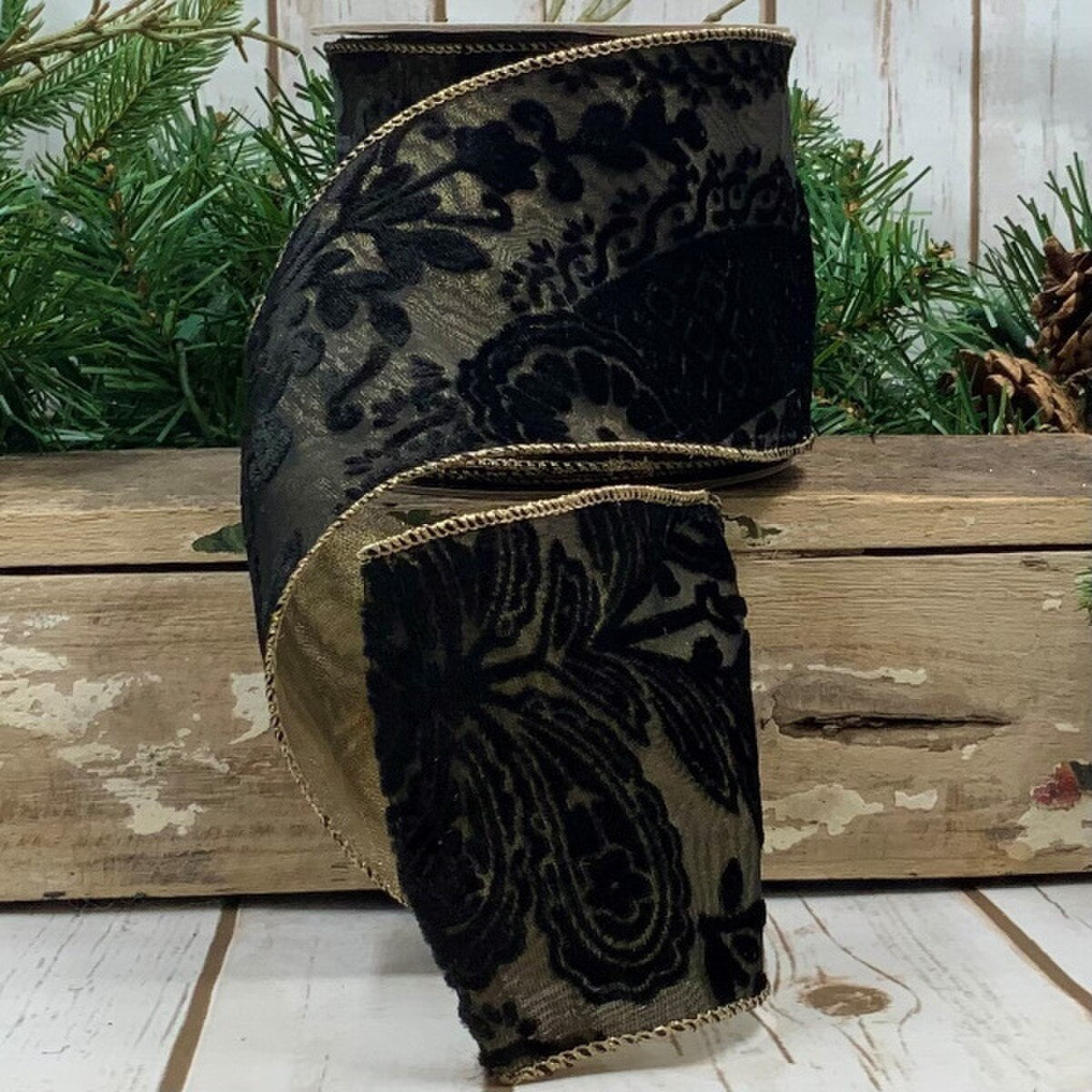 Black Velvet Sheer Garden Art Ribbon 4 Inch x 10 Yards