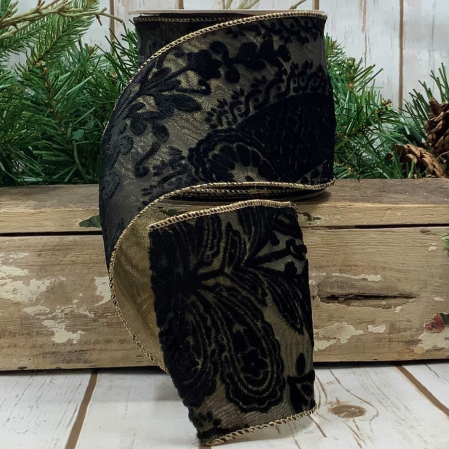 Black Velvet Sheer Garden Art Ribbon 4 Inch x 10 Yards
