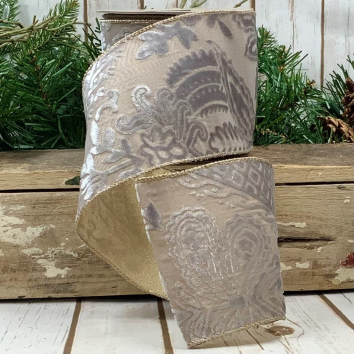 Platinum Velvet Sheer Garden Art Ribbon 4 Inch x 10 Yds