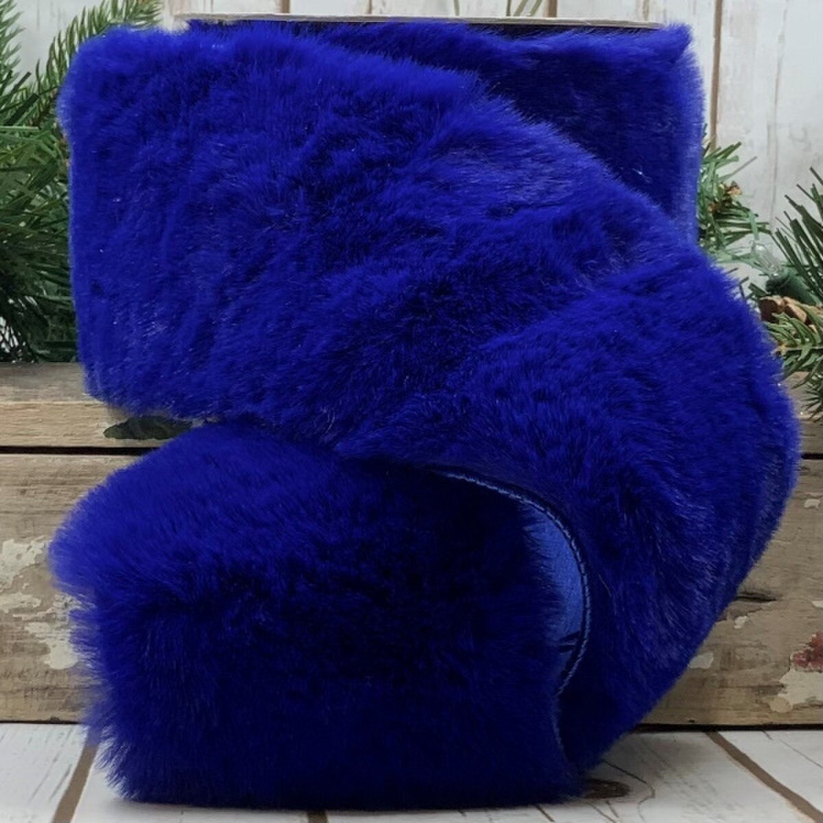 Faux Fur Blue Ribbon 4 Inch by 5 Yards