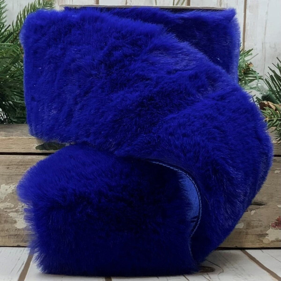Faux Fur Blue Ribbon 4 Inch by 5 Yards