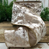 Beige Crushed Velvet Ribbon 4 Inch x 10 Yards