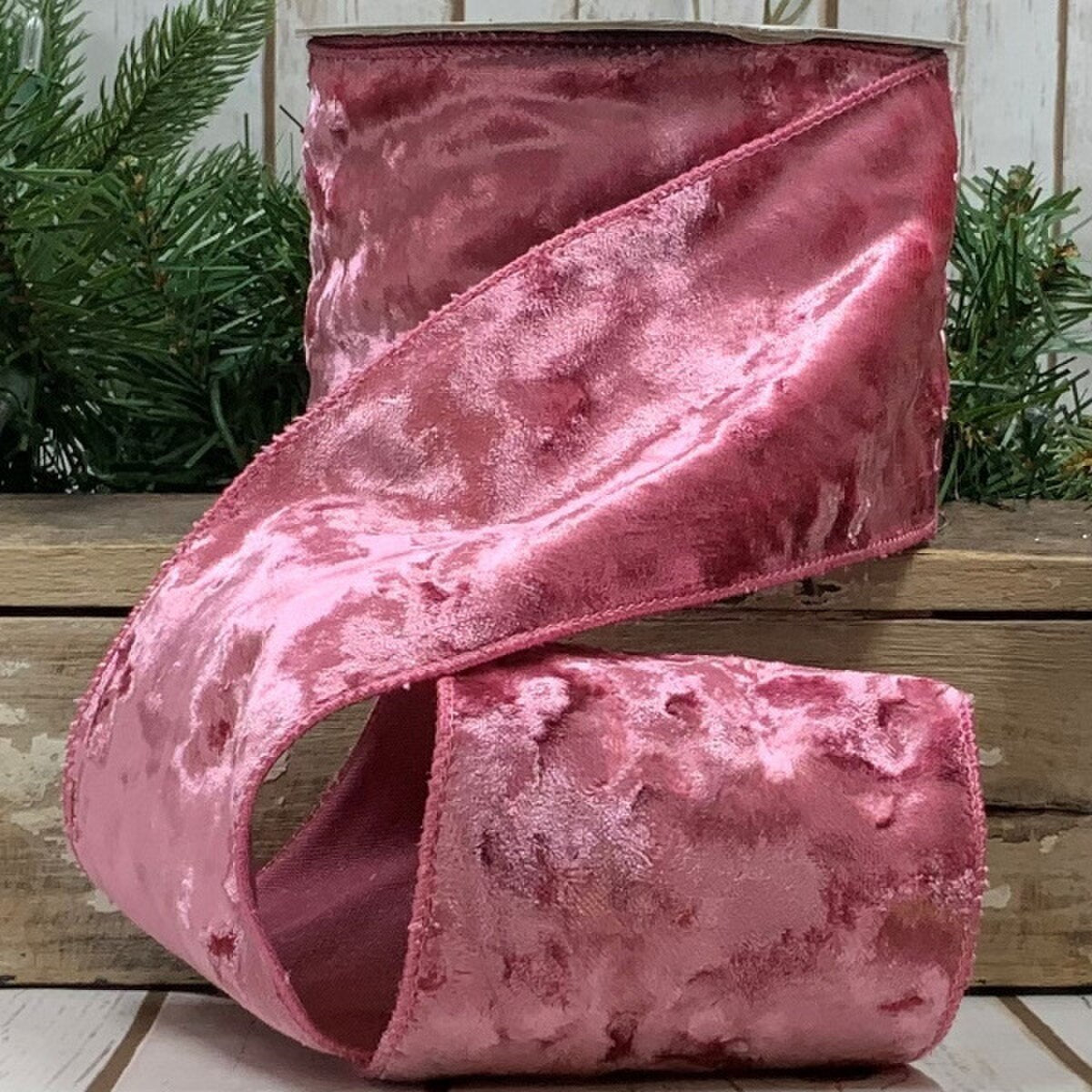 Pink Crushed Velvet Ribbon 4 Inch x 10 Yards