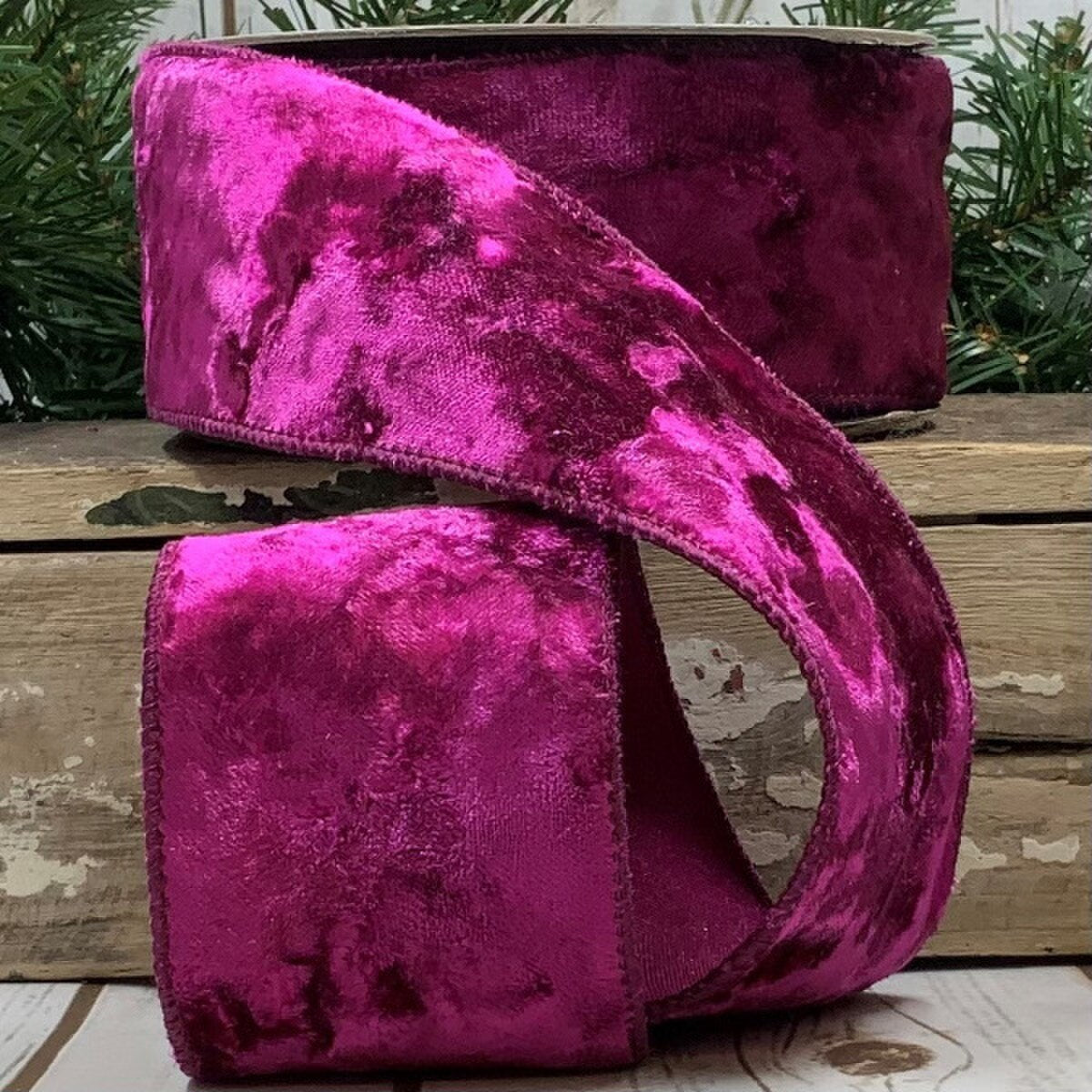 Fuchisa Crushed Velvet Ribbon 2.5 Inch x 10 Yards