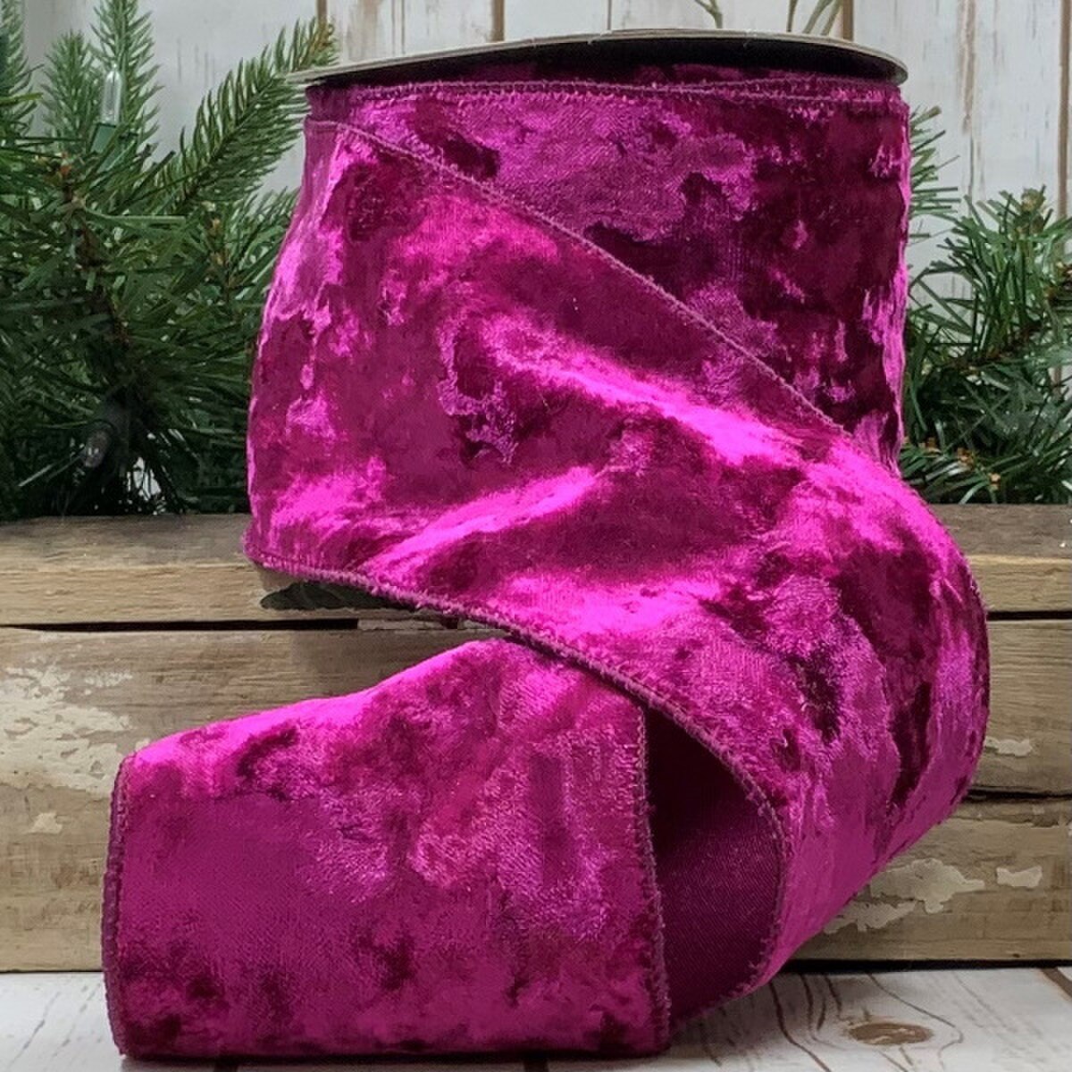 Fuchsia Crushed Velvet Ribbon 4 Inch x 10 Yards