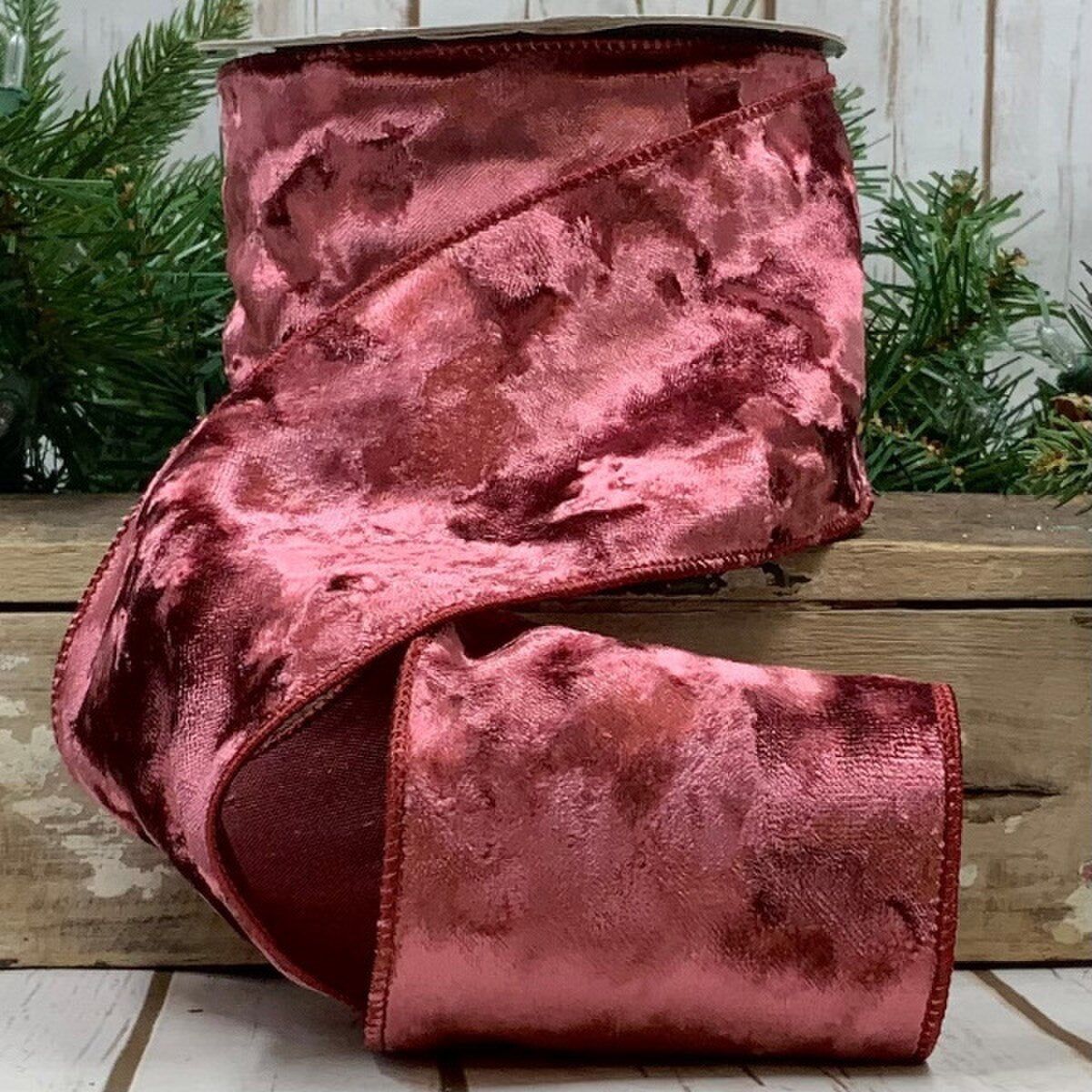 Cinnabar Crushed Velvet Ribbon 4 Inch x 10 Yards