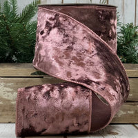 Rose Mauve Crushed Velvet Ribbon 4 Inch x 10 Yards