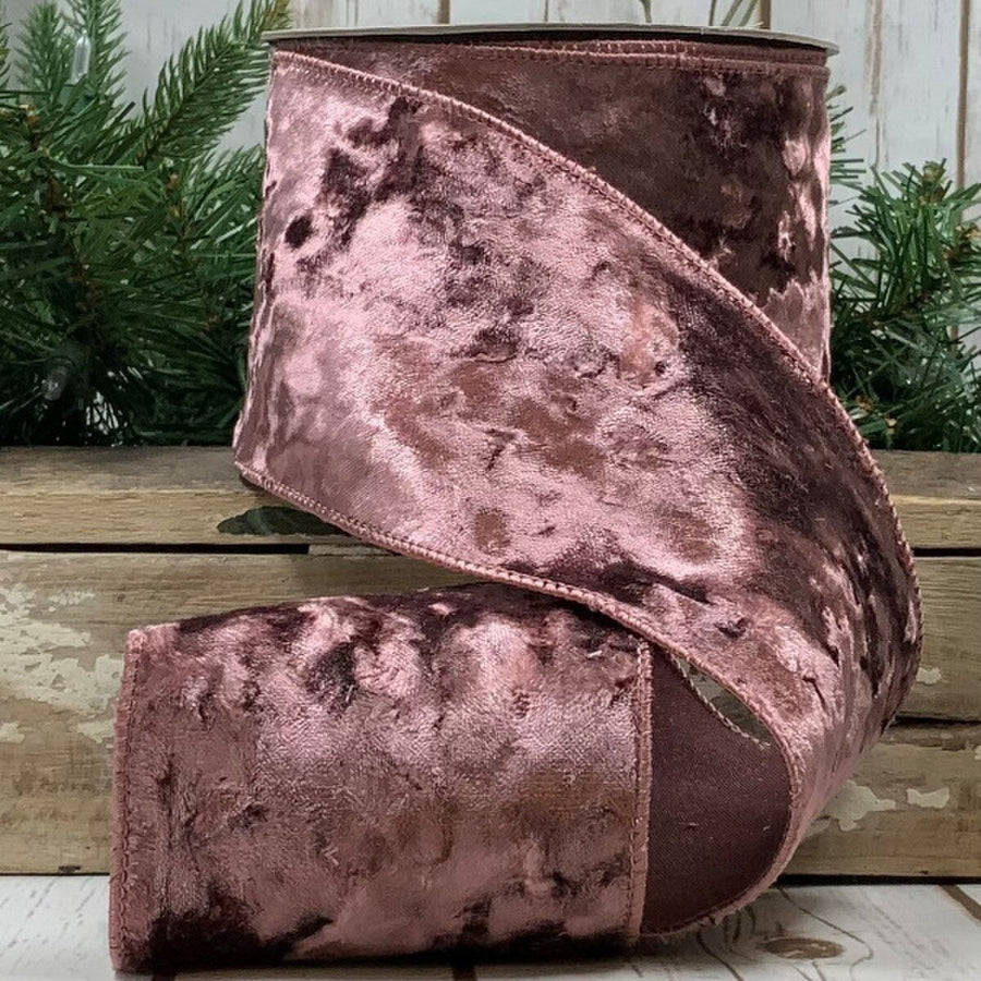 Rose Mauve Crushed Velvet Ribbon 4 Inch x 10 Yards