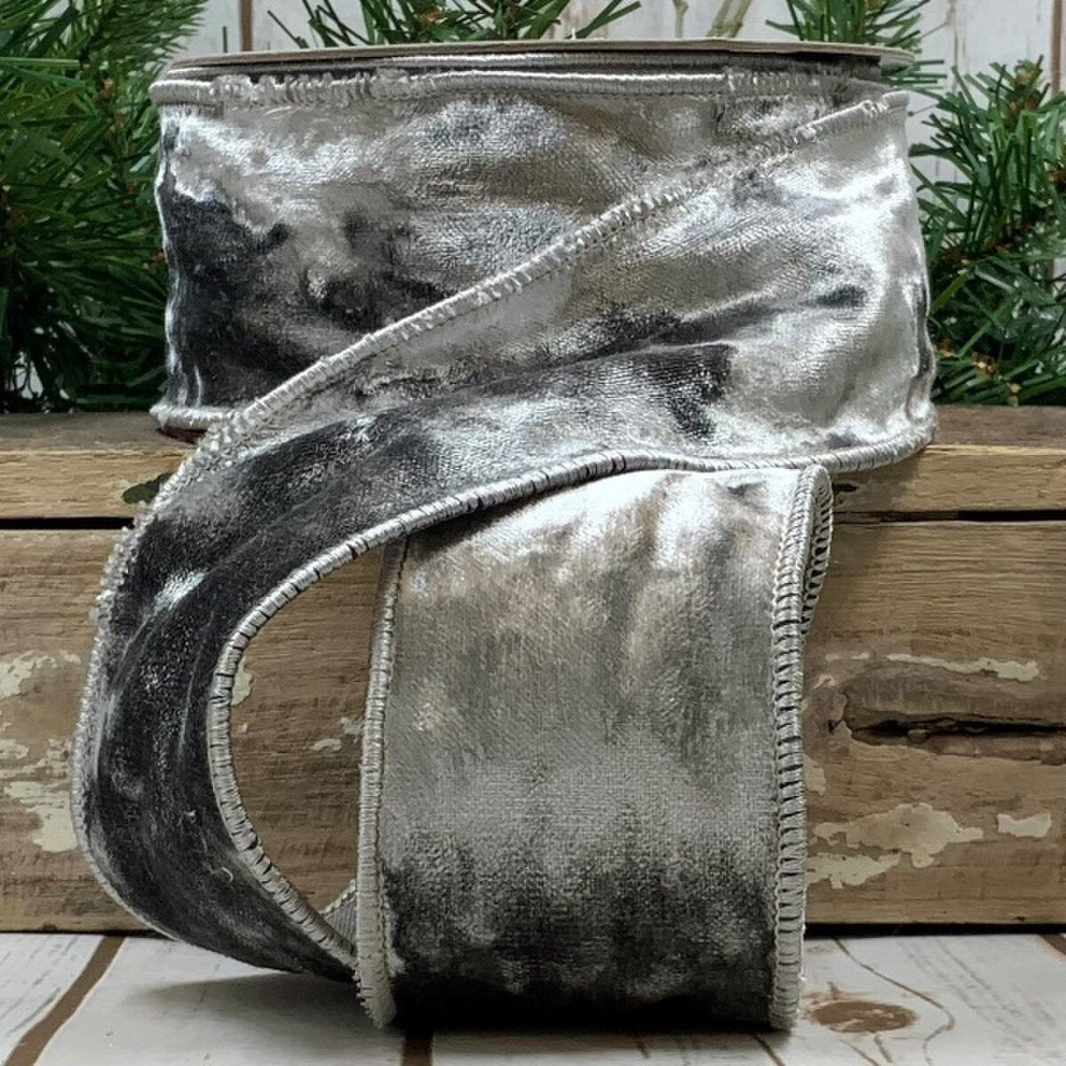 Glacier Grey Crushed Velvet Ribbon 2.5 Inch x 10 Yards