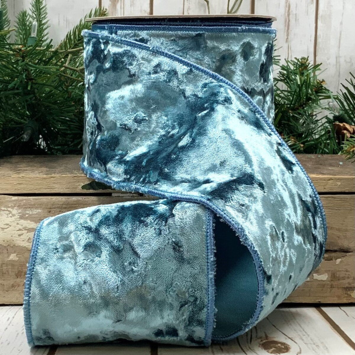 Moody Blue Crushed Velvet Ribbon 4 Inch x 10 Yards