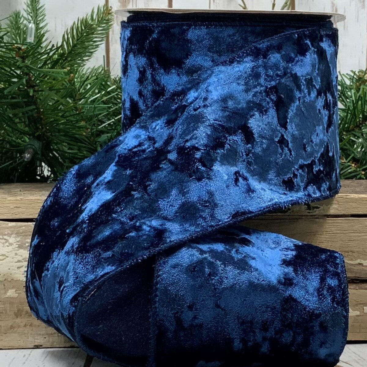 Navy Crushed Velvet Ribbon 4 Inch x 10 Yards