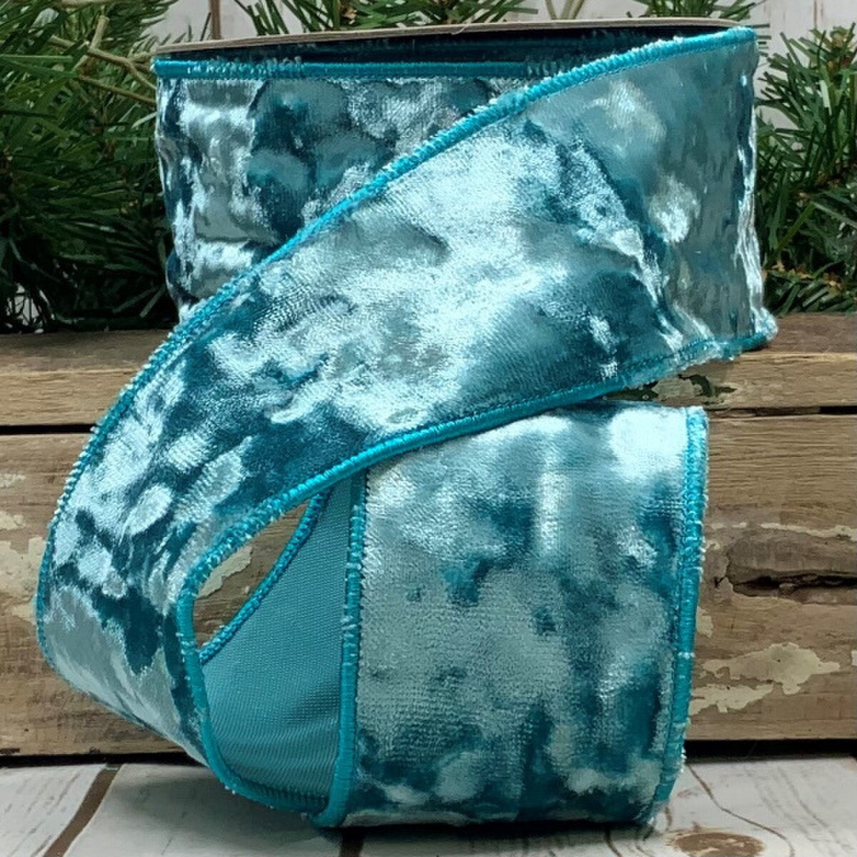 Aqua Crushed Velvet Ribbon 2.5 Inch x 10 Yards