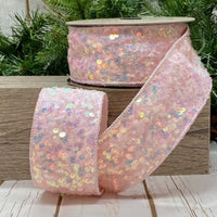 Iridescent Pink Sequin Sugar Plum Ribbon 2.5