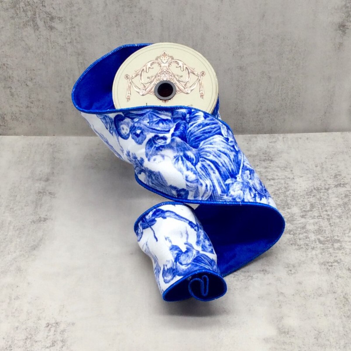 Deep Blue Canvas Toile Ribbon 4 Inch x 10 Yards