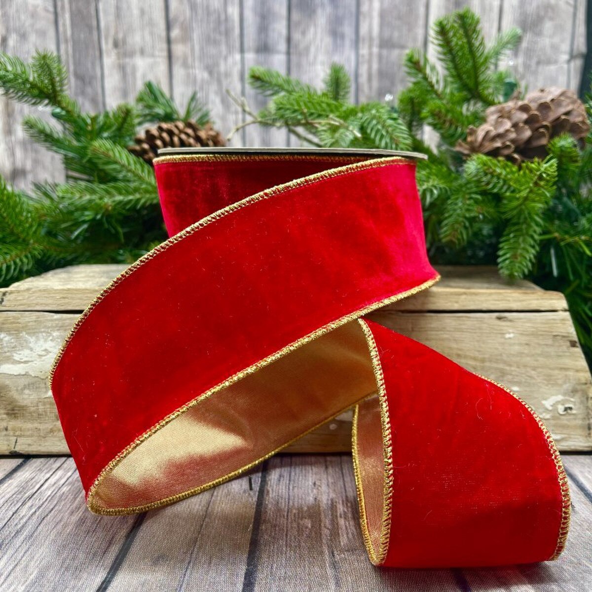Red Velvet Ribbon 2.5 Inch x 10 Yards Metallic Back
