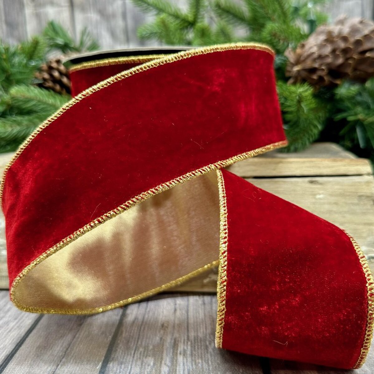 Burgundy Velvet Ribbon with Metallic Back 2.5" x 10 Yds