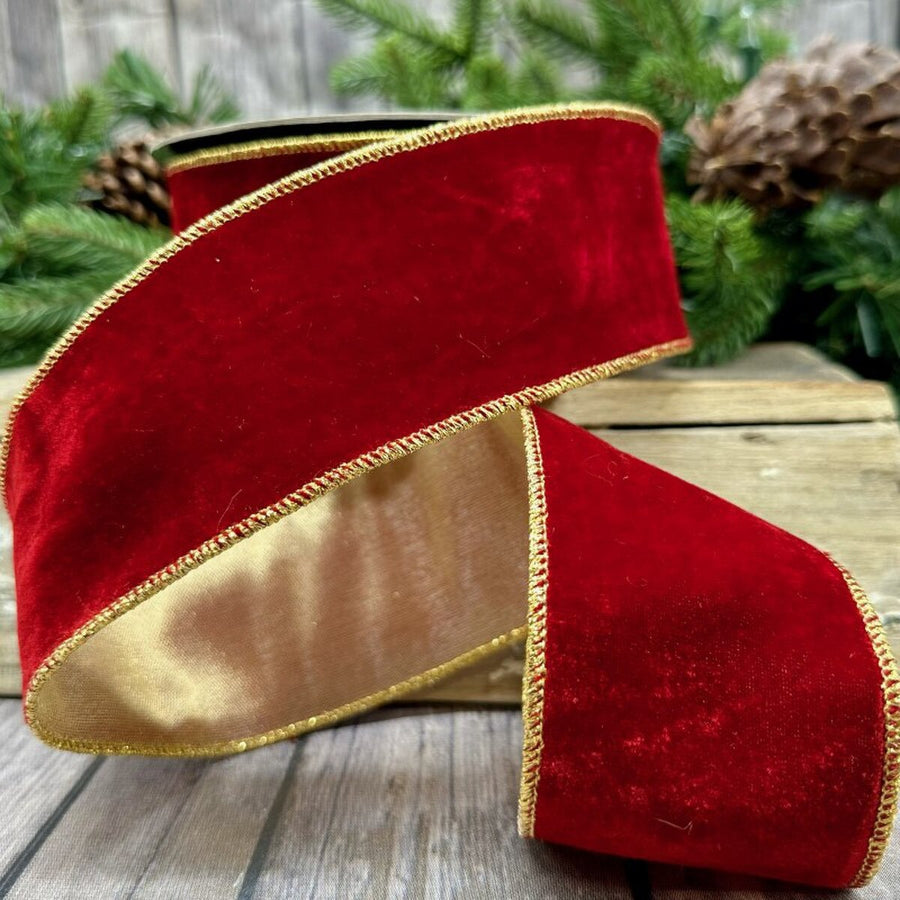 Burgundy Velvet Ribbon with Metallic Back 2.5" x 10 Yds