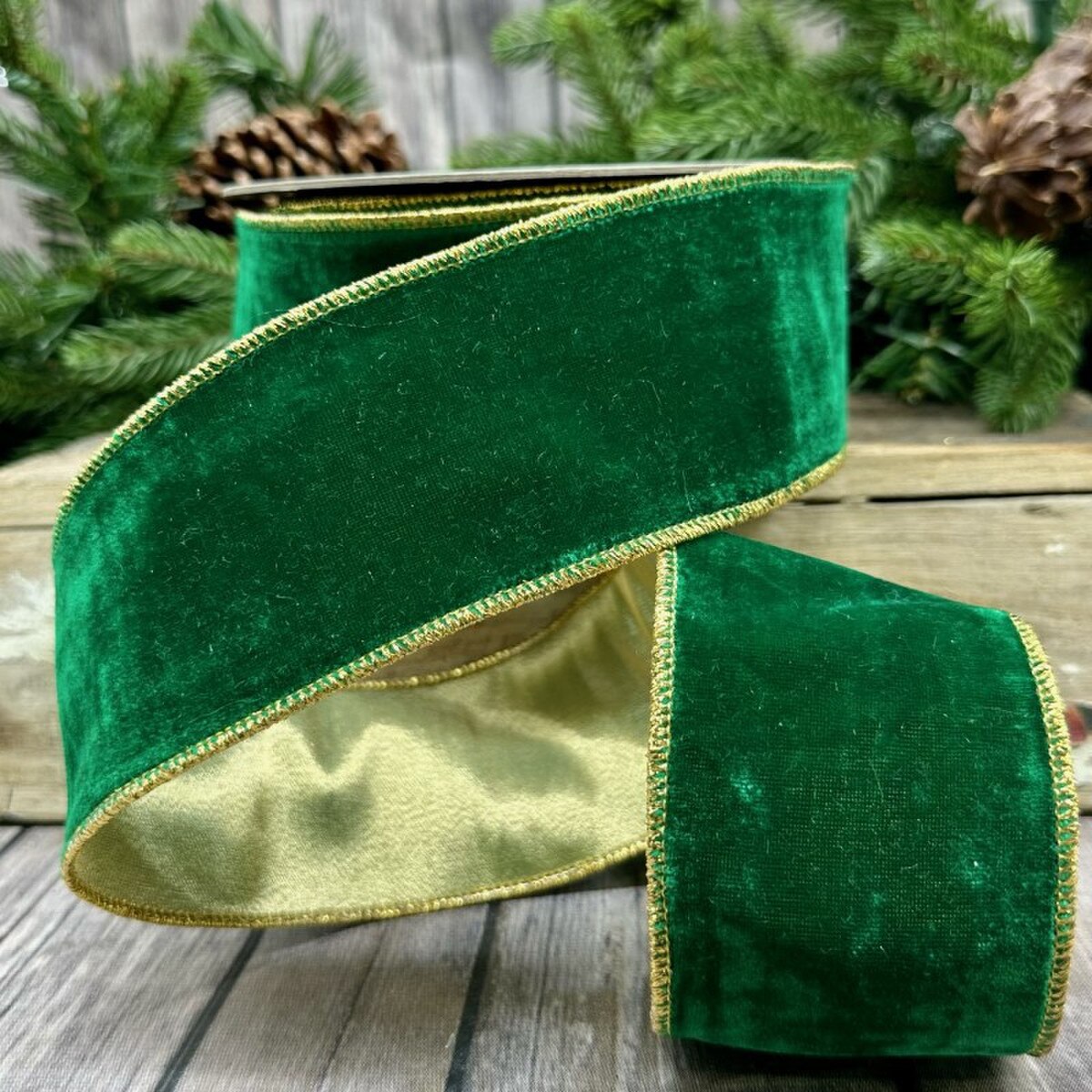 Kelly Green Vintage French Velvet Ribbon 2.5" x 10 Yds
