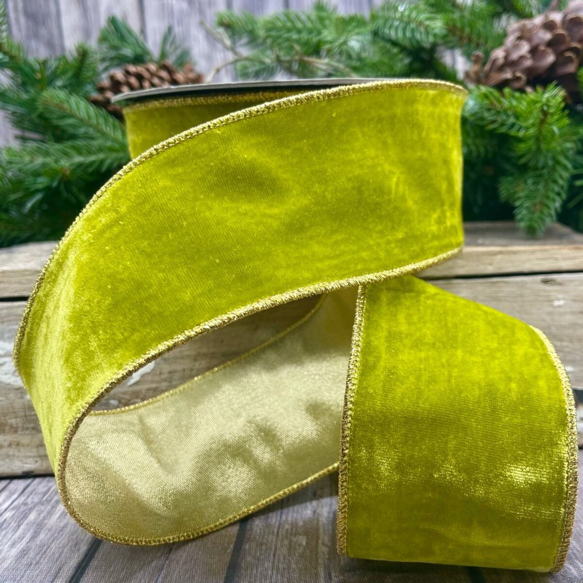 Apple Ribbon Vintage French Velvet Metallic Back 2.5" x 10 Yds
