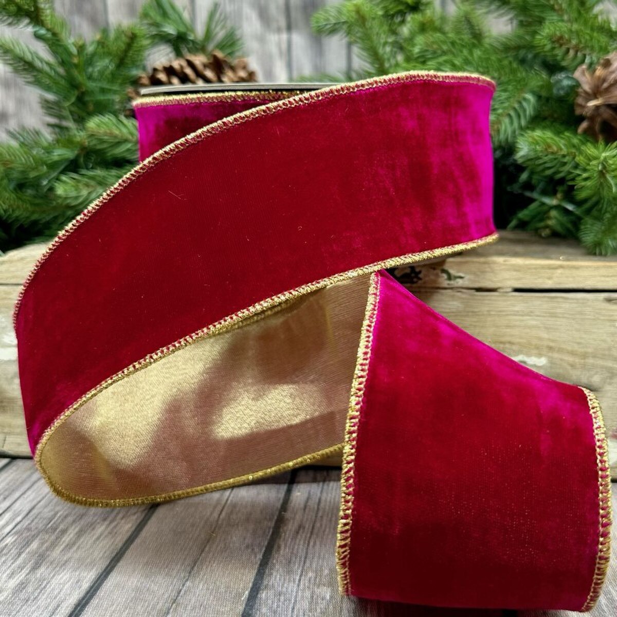 Fuchsia Velvet Ribbon 2.5 Inch x 10 Yards Vintage French