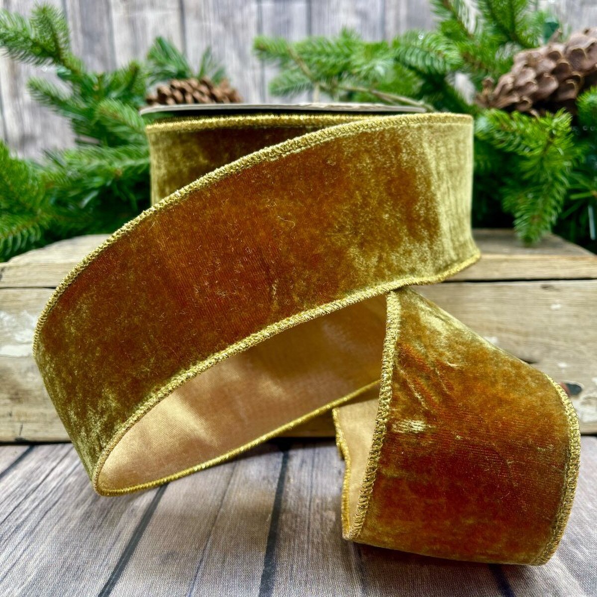Coral-Moss Velvet Ribbon 2.5 Inch x 10 Yards