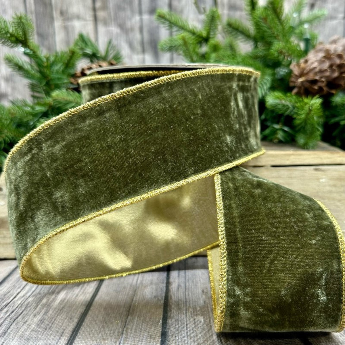 Moss Green Vintage French Velvet Ribbon 2.5" x 10 Yds
