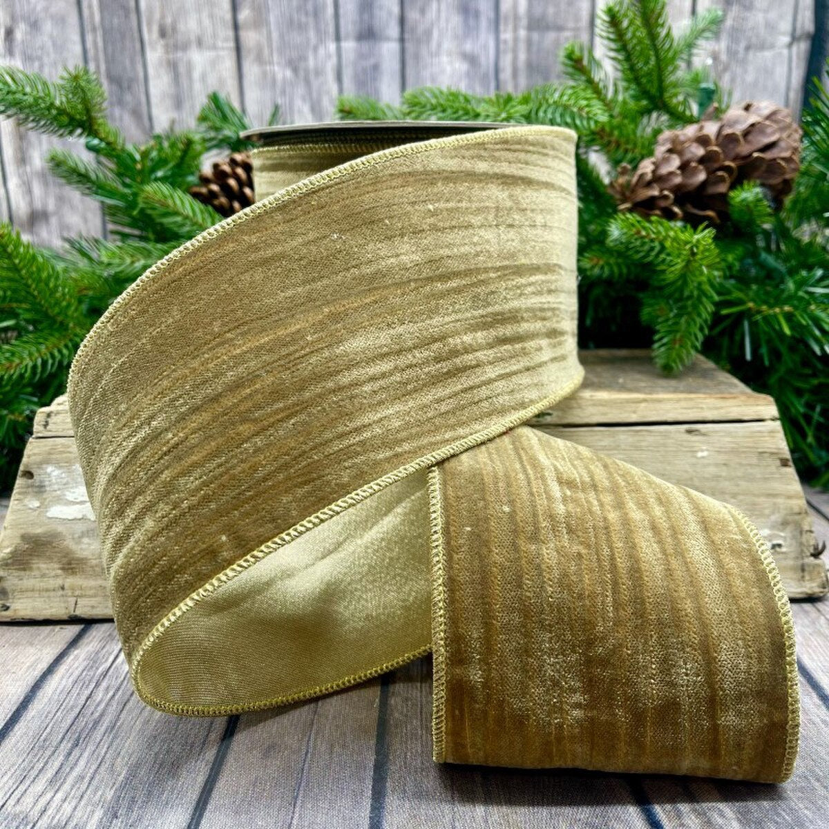 Gold Back Chestnut Velvet Ribbon 4 Inch x 10 Yards