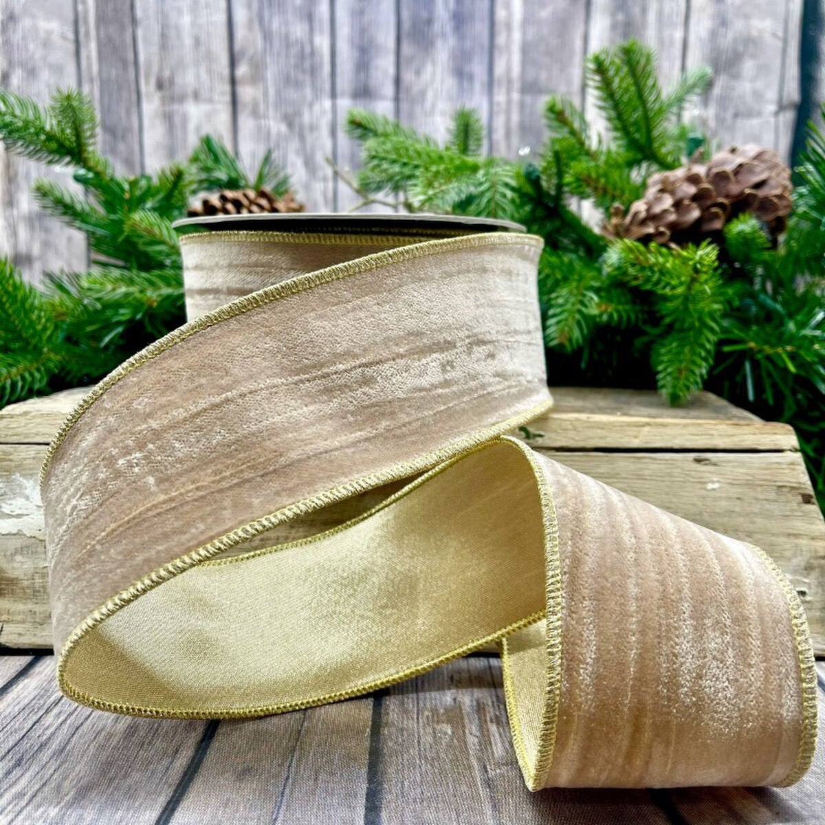Gold Back Velvet Almond Ribbon 2.5" x 10 Yds