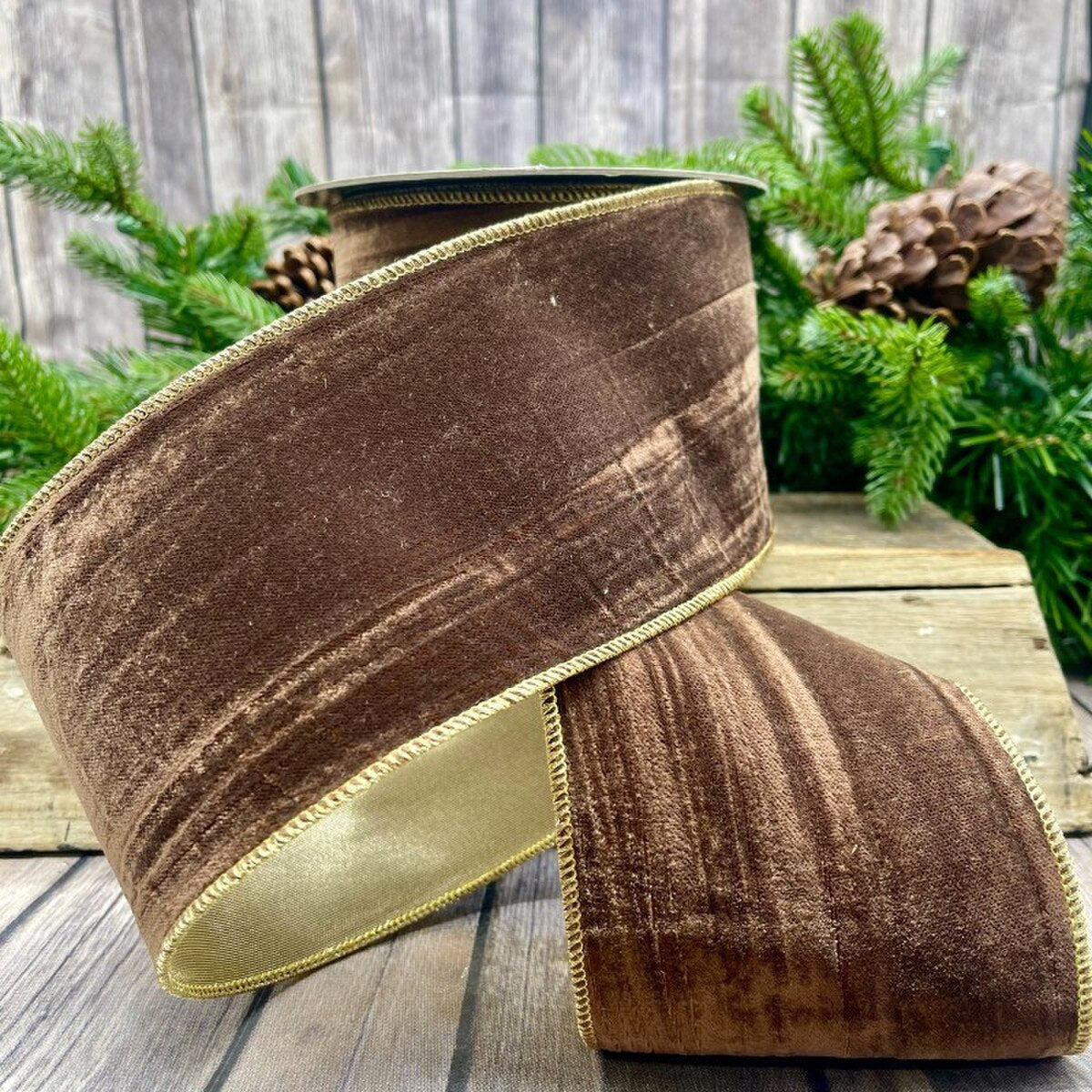Gold Back Bark Ribbon Velvet Vintage Chic 4 Inch x 10 Yds