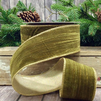Moss Ribbon Velvet Vintage Chic Gold Back 2.5 Inch x 10 Yds
