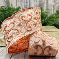 Salmon Faux Dupion Ribbon with Fleur De Lis Embroidery 4