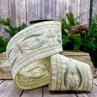 Winter White Velvet Ribbon with Gold Cross Embroidery 4