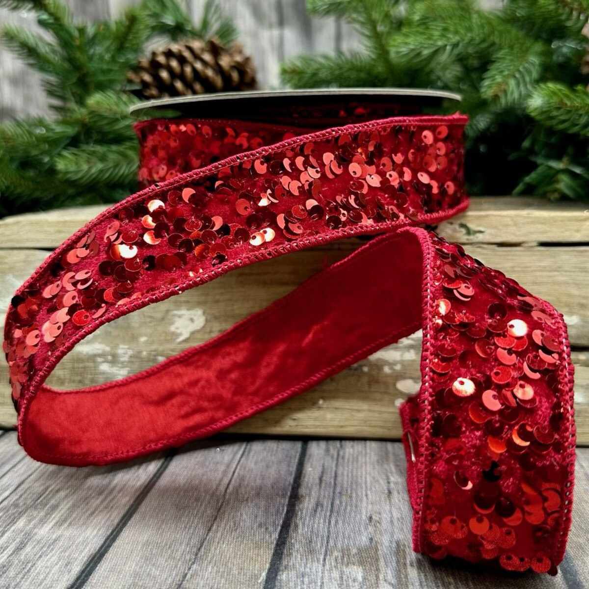 Red Sequin Ribbon 1.5 Inch x 10 Yards