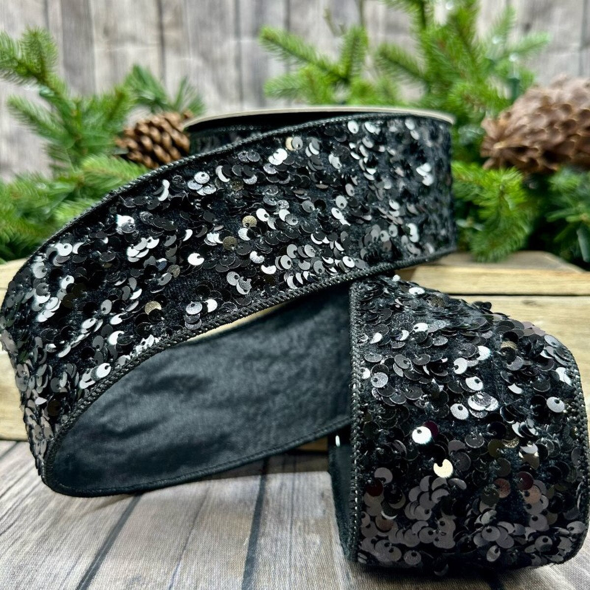 Kaleidoscopic Sequin Black Ribbon 2.5 Inch x 10 Yards