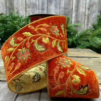 Faux Velvet Ribbon Terra Cotta with Autumn Leaves 4