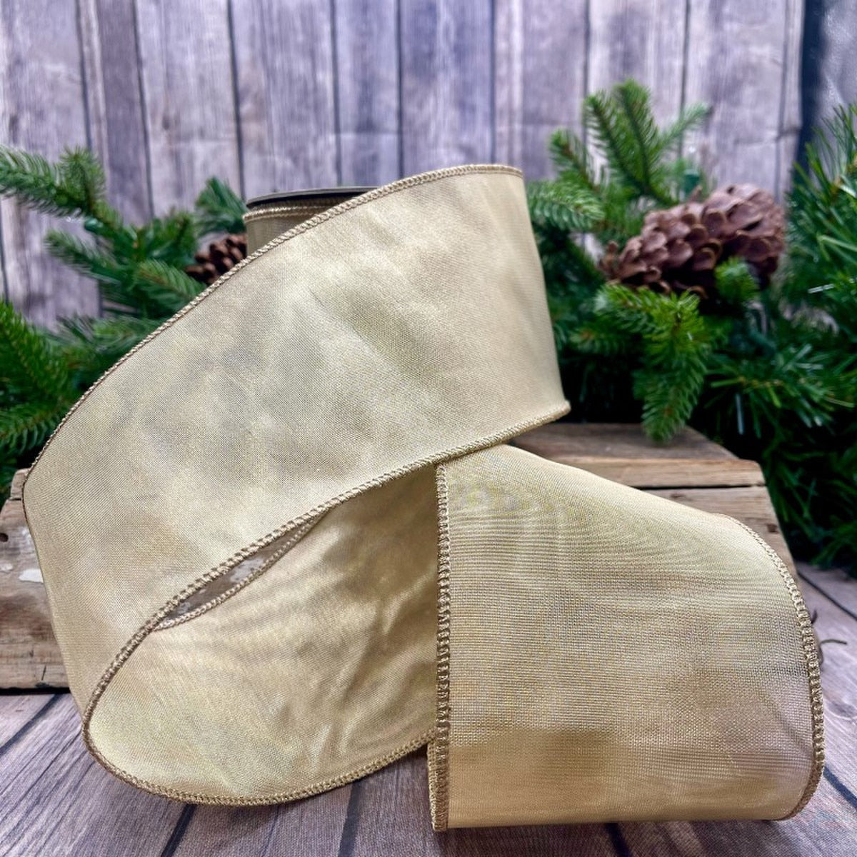 Gold Metallic Mesh Ribbon 4 Inch x 10 Yards