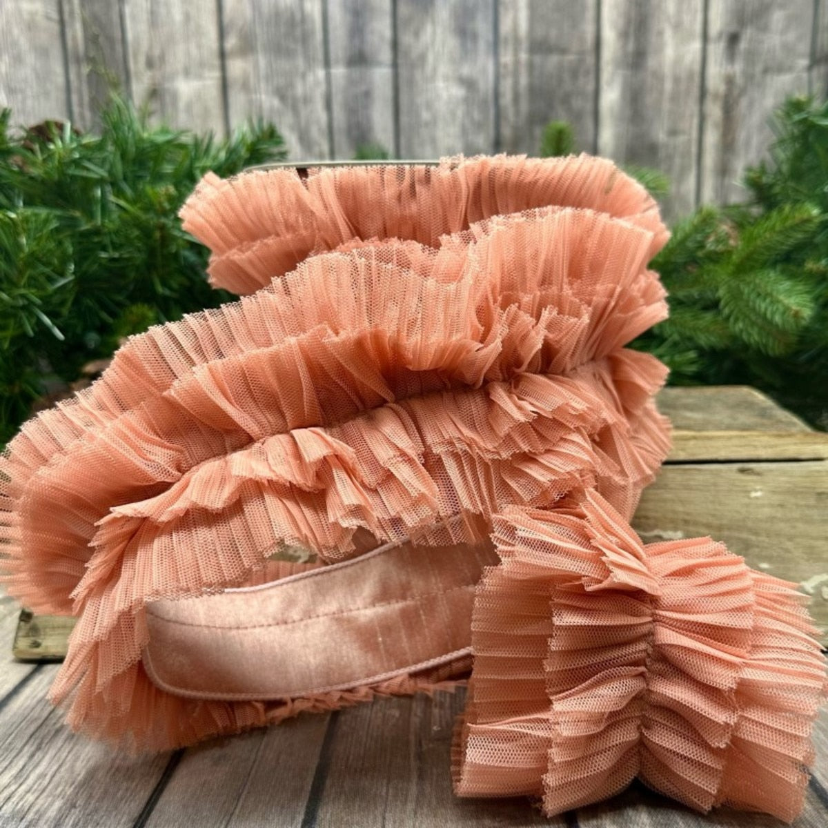 Coral Pleated Organza Garland Ribbon 4 Inch x 5 Yards