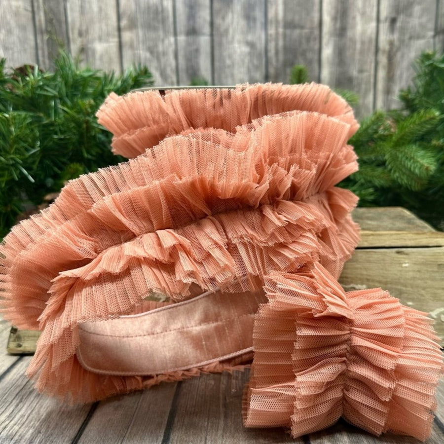 Coral Pleated Organza Garland Ribbon 4 Inch x 5 Yards