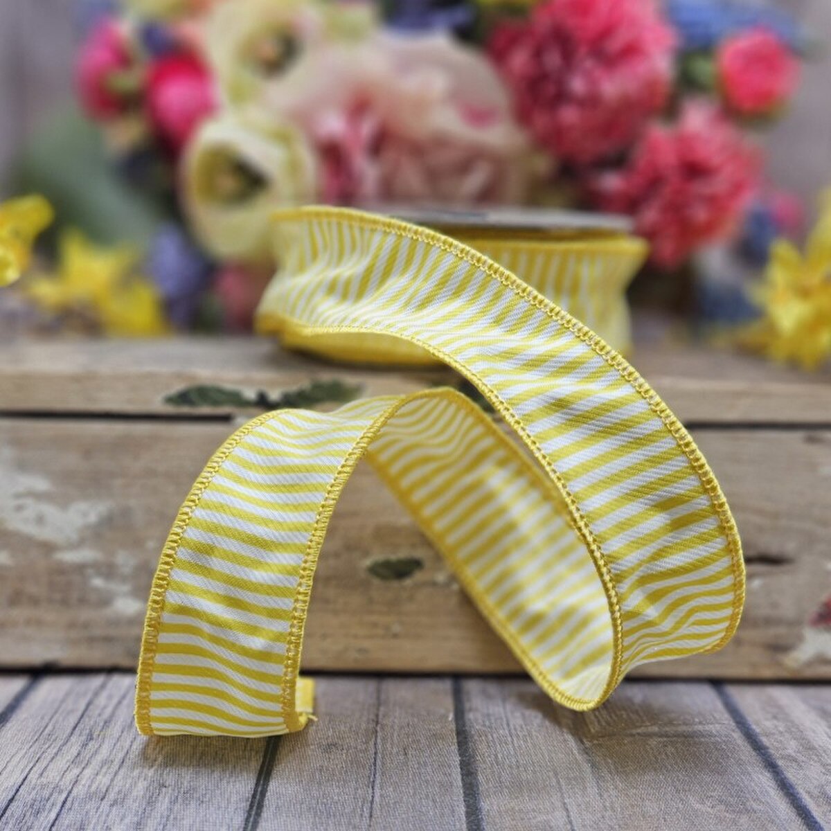 Yellow White Jacquard Ribbon 1.5 Inch x 10 Yards