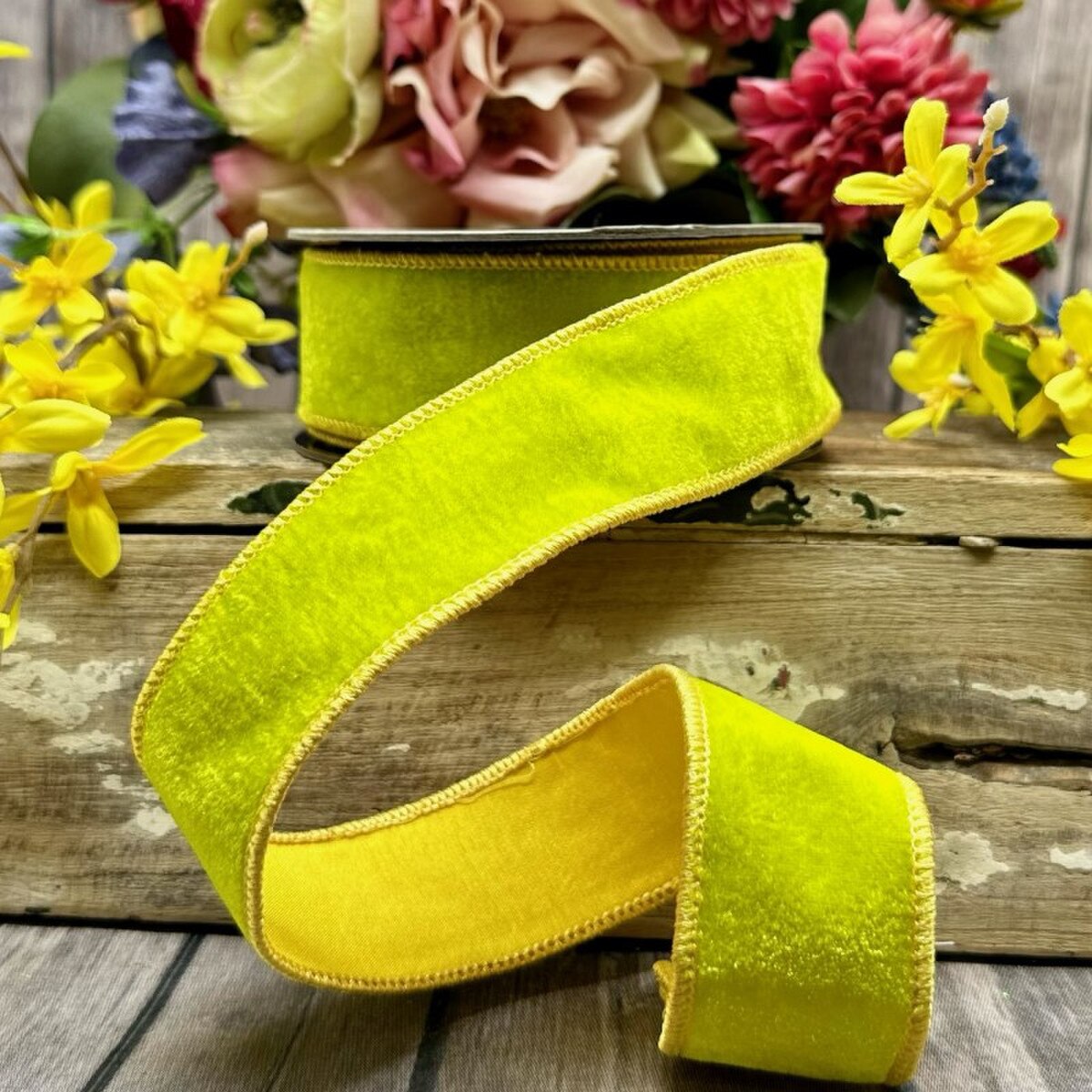Lime Green Velvet Taffeta Ribbon 1.5 Inch x 10 Yards