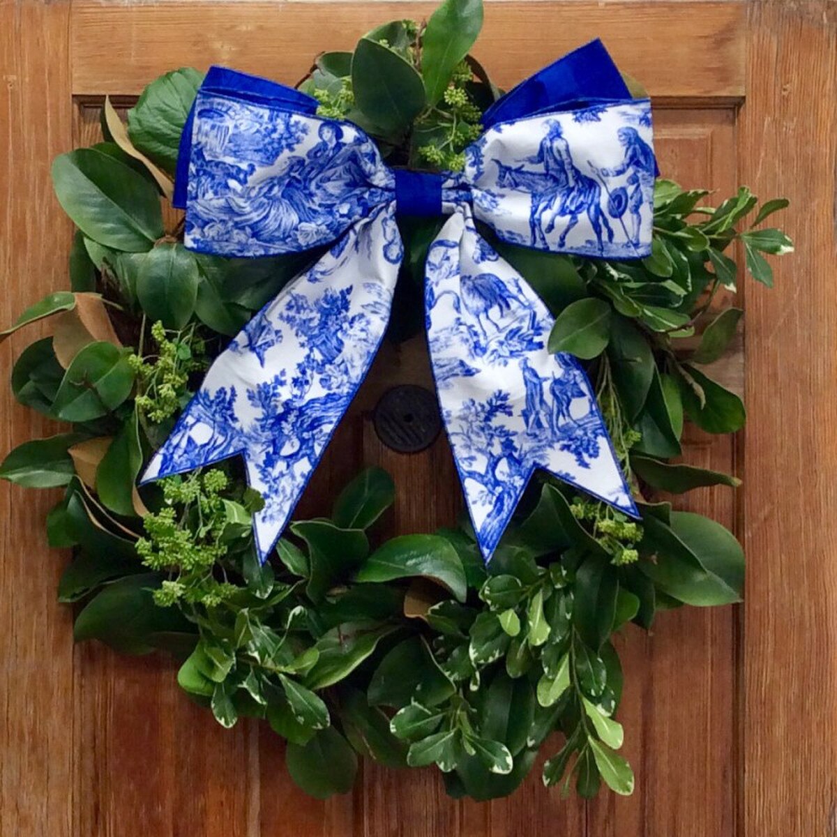 Blue White Ribbon Canvas Toile Bow 19" x 16"