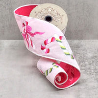 Candy Cane Velvet Embroidery Ribbon Red Pink Green 4