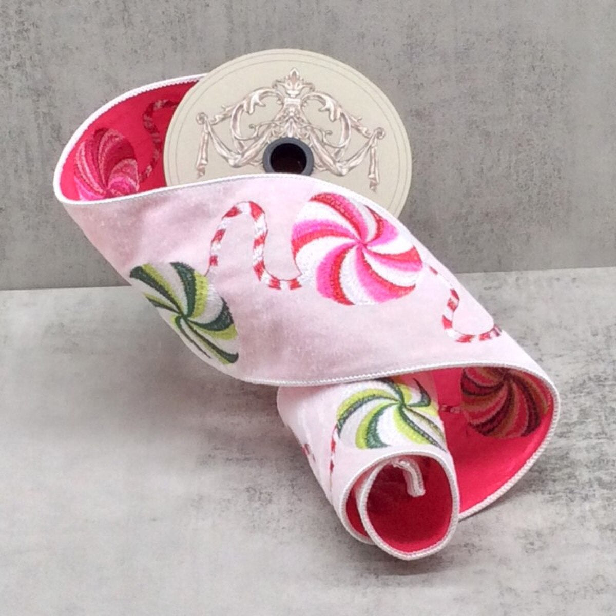 Velvet Ribbon Candy Disk Red Pink Green 4 Inch x 5 Yds