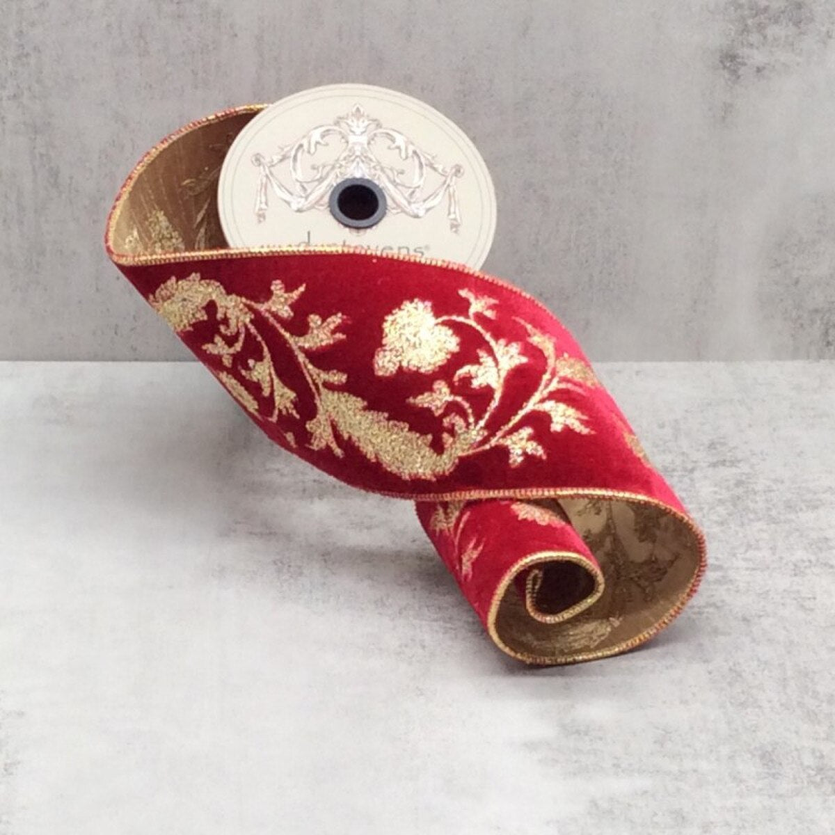 Bleeding Heart Flower Velvet Gold Embroidery Ribbon 4" x 5 Yds