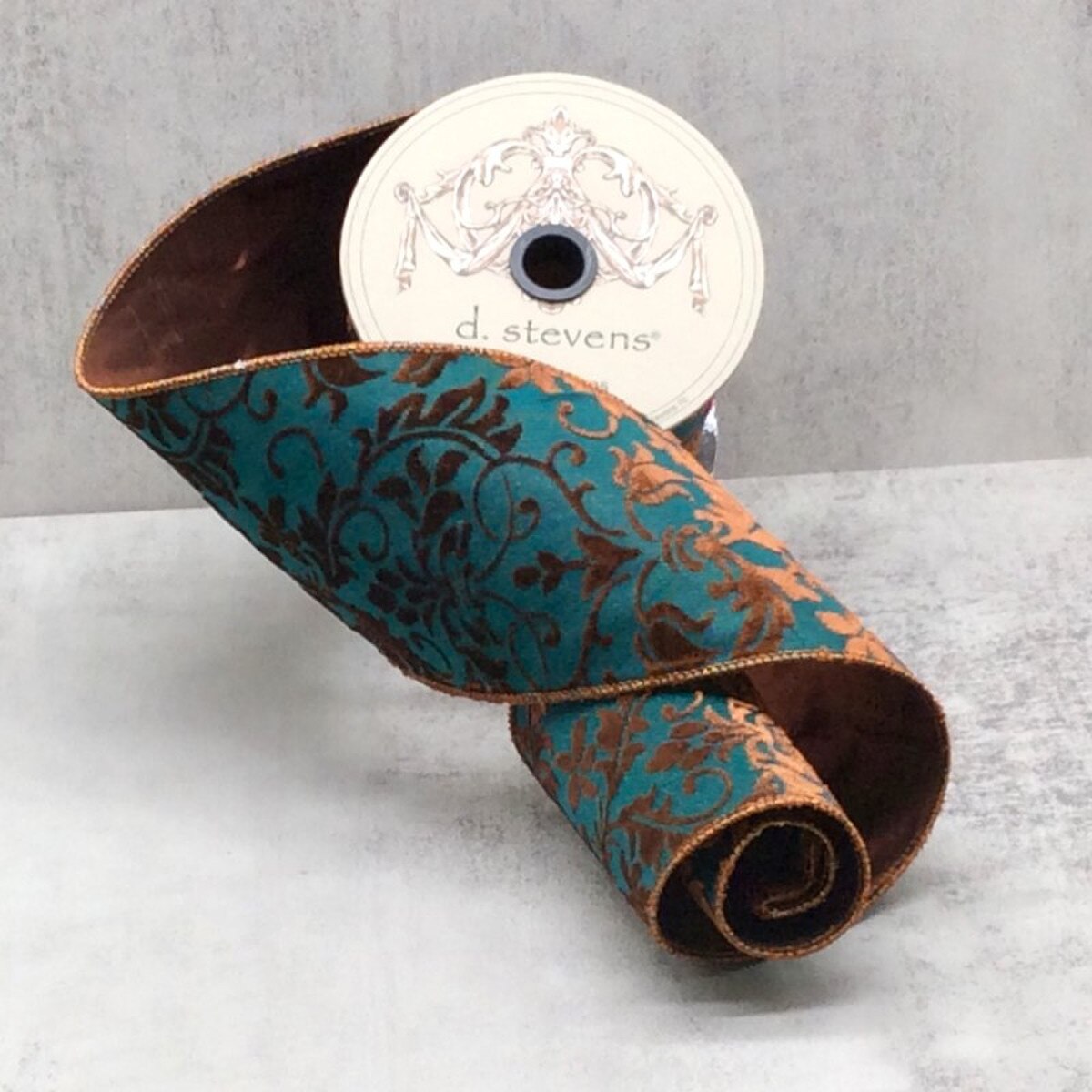Acanthus Burn Out Velvet Ribbon Dark Teal 4" x 10 Yds