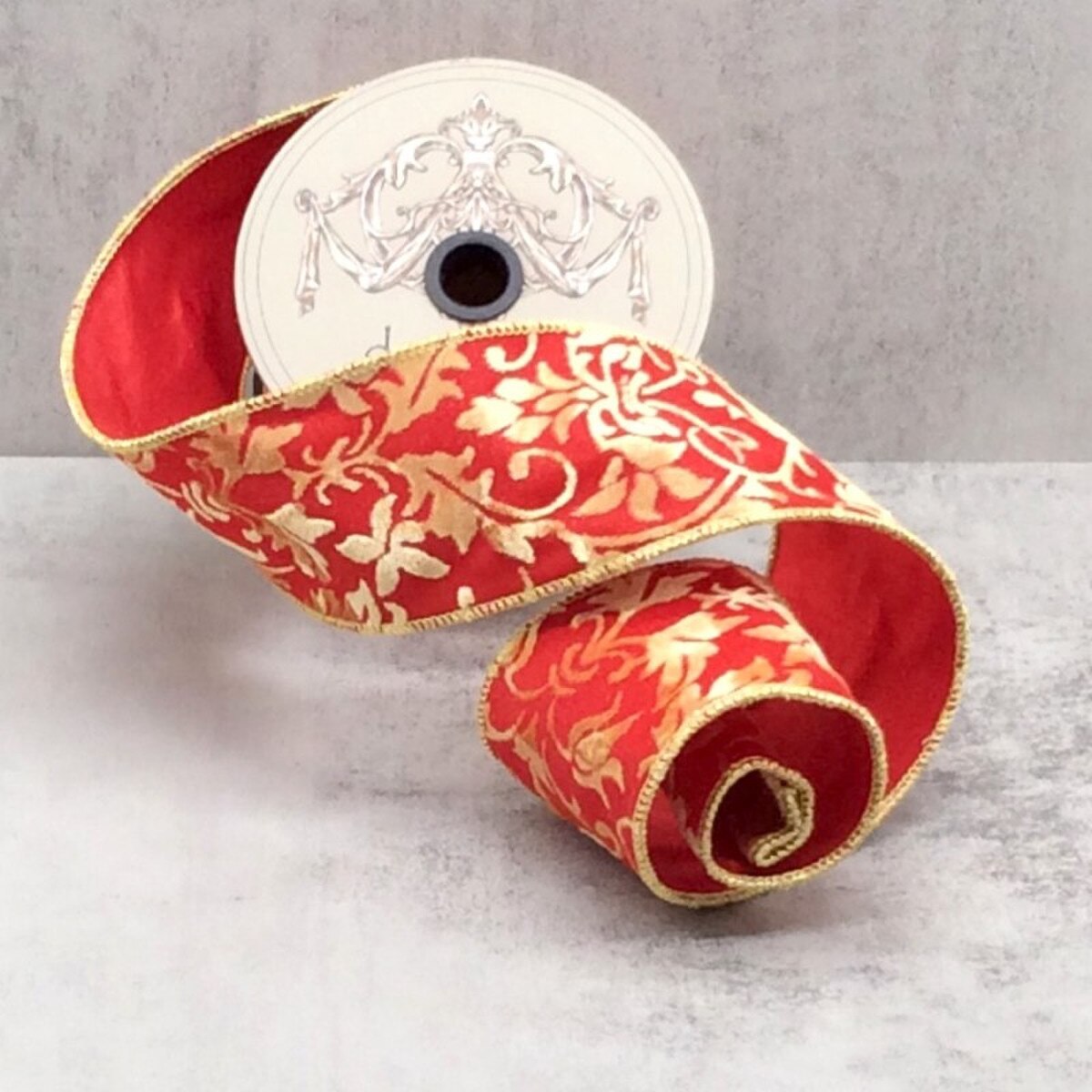 Acanthus Red Burn Out Velvet Ribbon 2.5" x 10 Yds