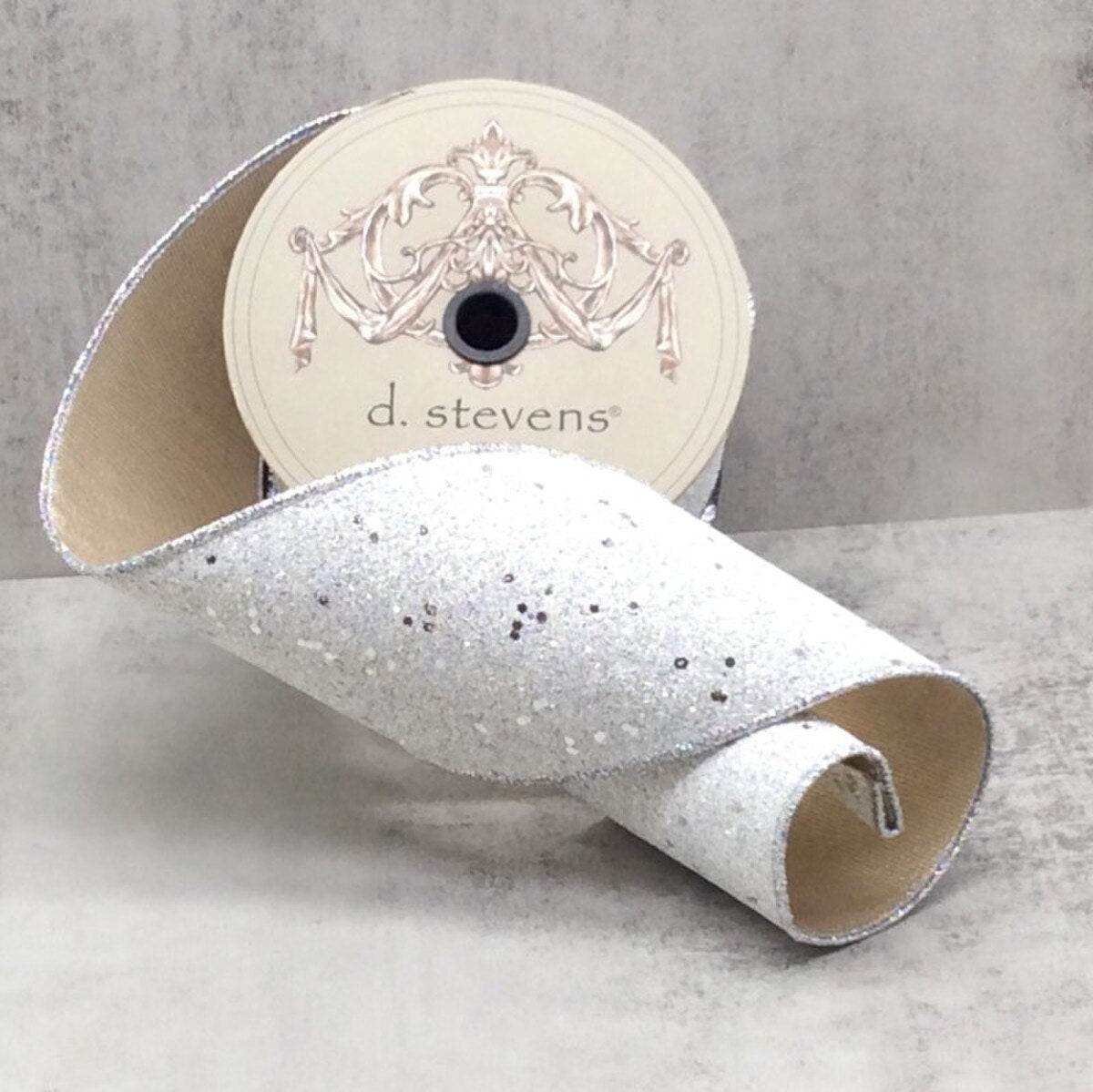 Silver Glitter White Ribbon 4 Inch x 10 Yards